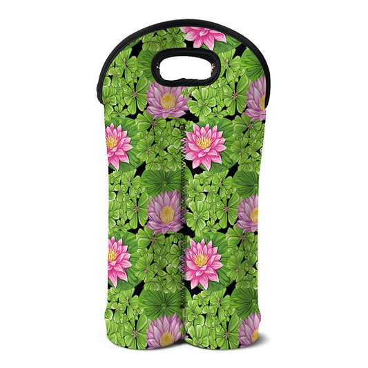 Cute Water Lily Pattern Print Double Neoprene Wine Tote