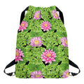 Cute Water Lily Pattern Print Drawstring Backpack