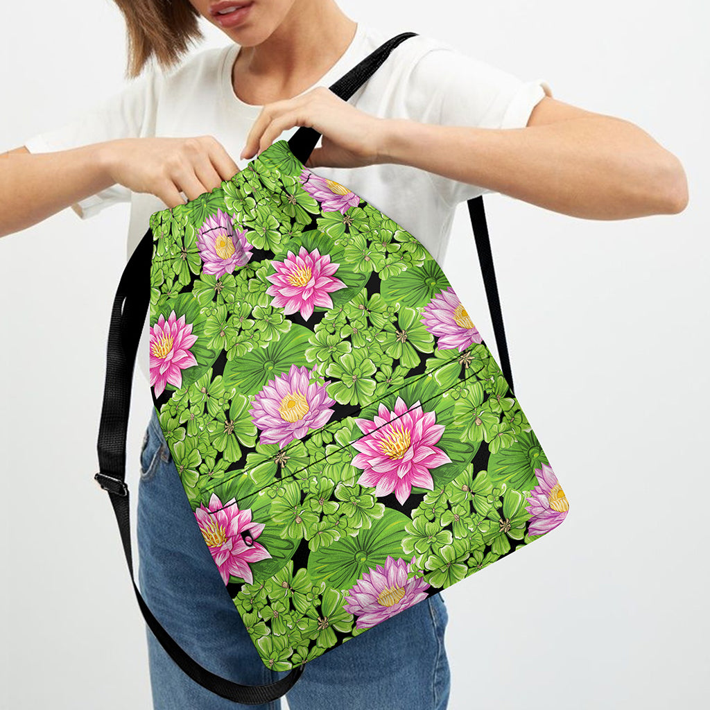 Cute Water Lily Pattern Print Drawstring Backpack