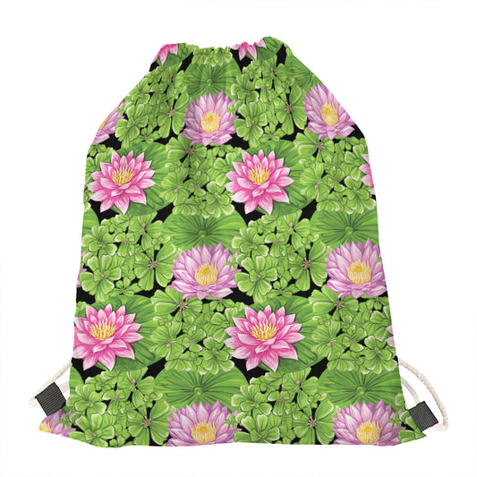 Cute Water Lily Pattern Print Drawstring Bag