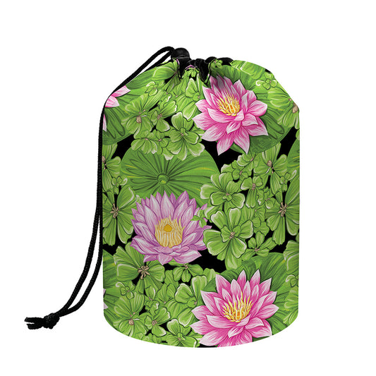 Cute Water Lily Pattern Print Drawstring Makeup Bag