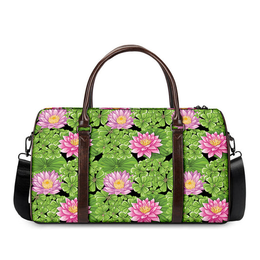 Cute Water Lily Pattern Print Duffle Bag
