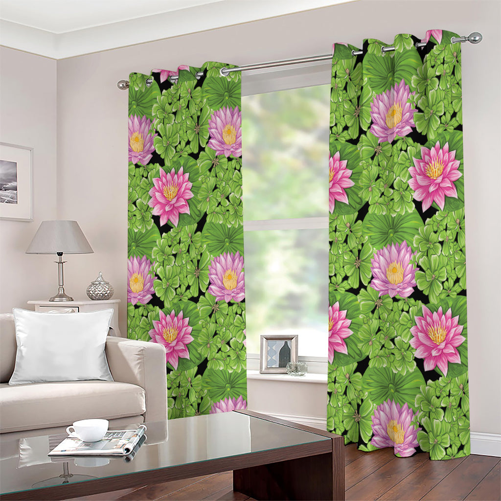 Cute Water Lily Pattern Print Extra Wide Grommet Curtains