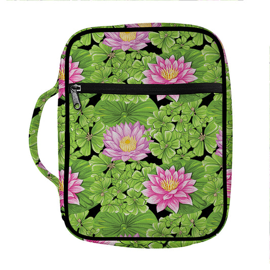 Cute Water Lily Pattern Print Front Pocket Bible Bag