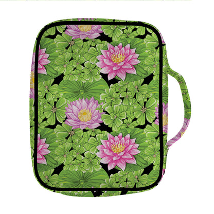 Cute Water Lily Pattern Print Front Pocket Bible Bag