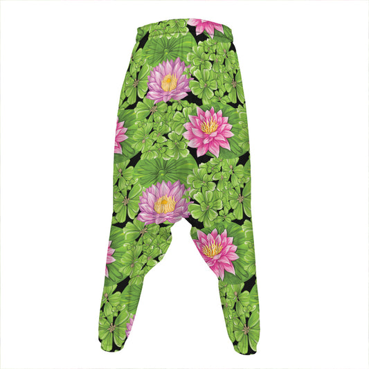 Cute Water Lily Pattern Print Hammer Pants