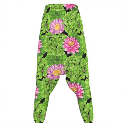 Cute Water Lily Pattern Print Hammer Pants