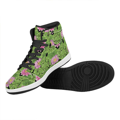 Cute Water Lily Pattern Print High Top Leather Sneakers
