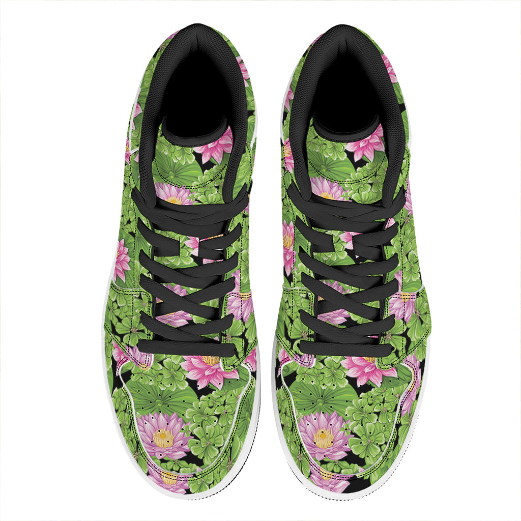 Cute Water Lily Pattern Print High Top Leather Sneakers