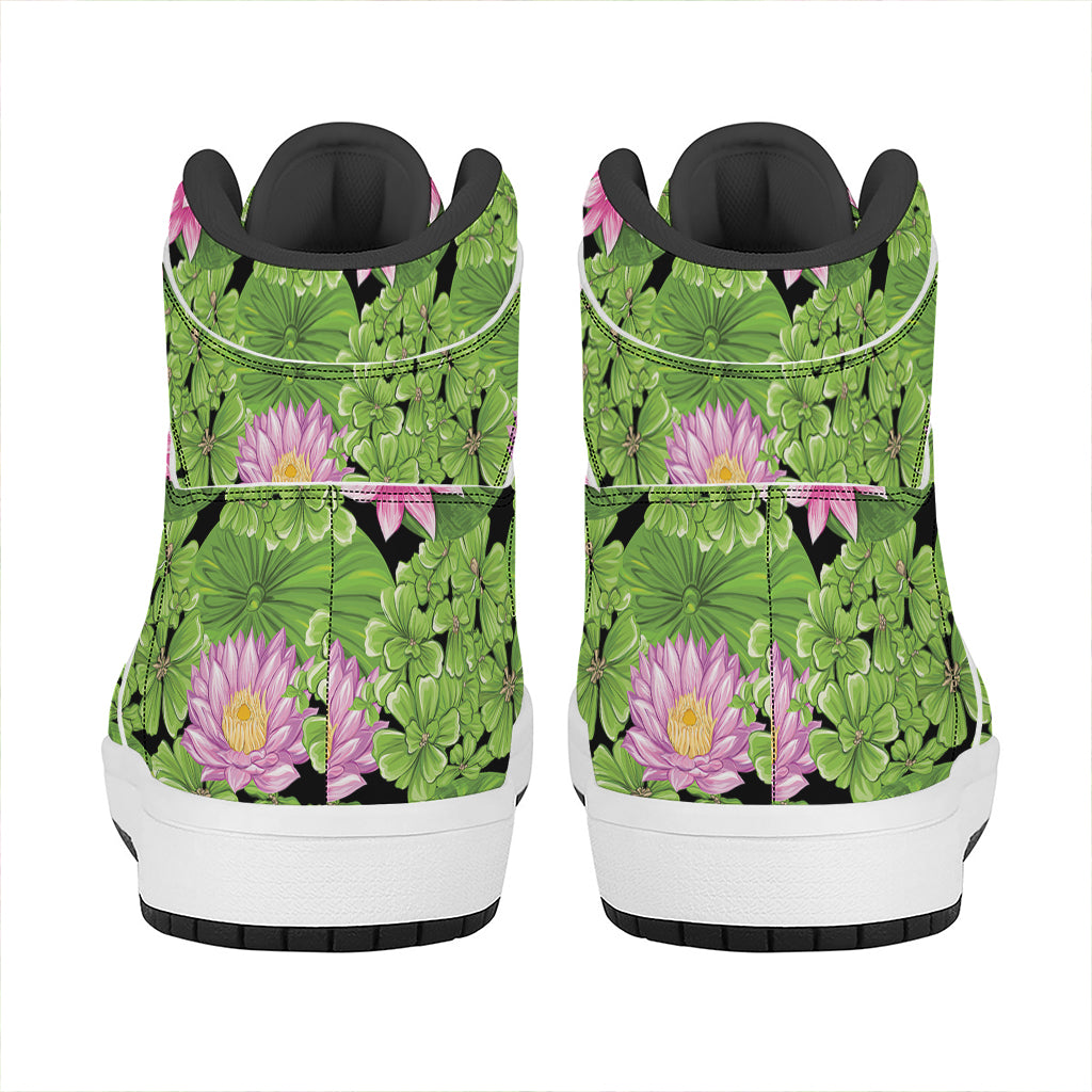 Cute Water Lily Pattern Print High Top Leather Sneakers