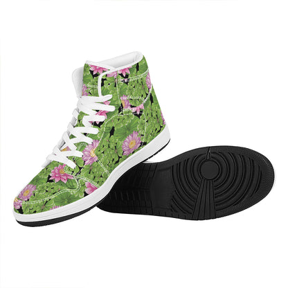 Cute Water Lily Pattern Print High Top Leather Sneakers