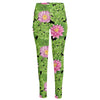 Cute Water Lily Pattern Print High-Waisted Pocket Leggings