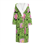 Cute Water Lily Pattern Print Hooded Bathrobe