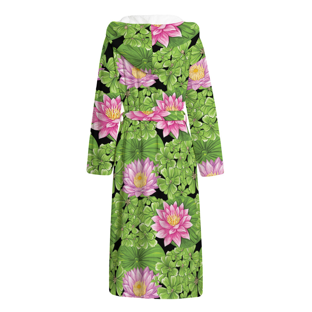 Cute Water Lily Pattern Print Hooded Bathrobe