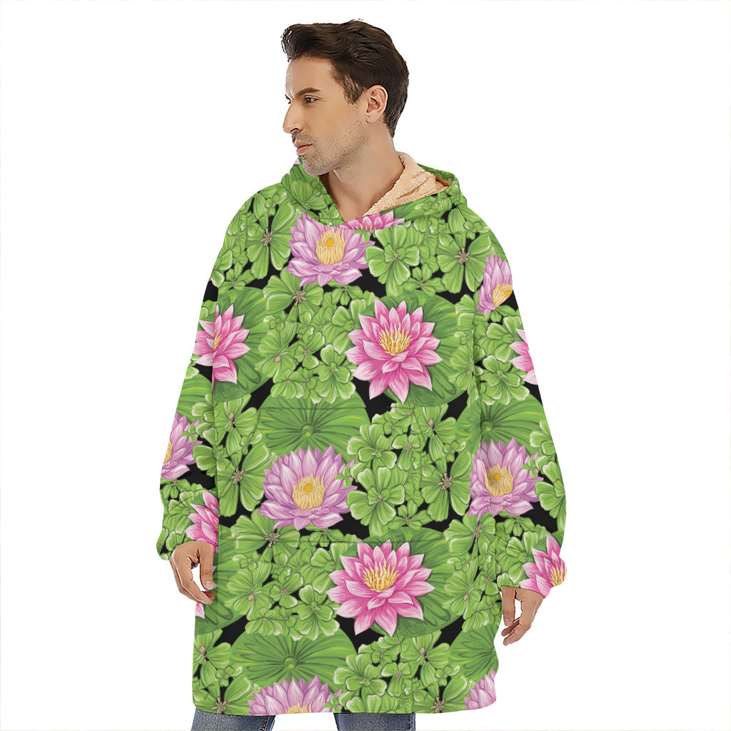 Cute Water Lily Pattern Print Hoodie Blanket