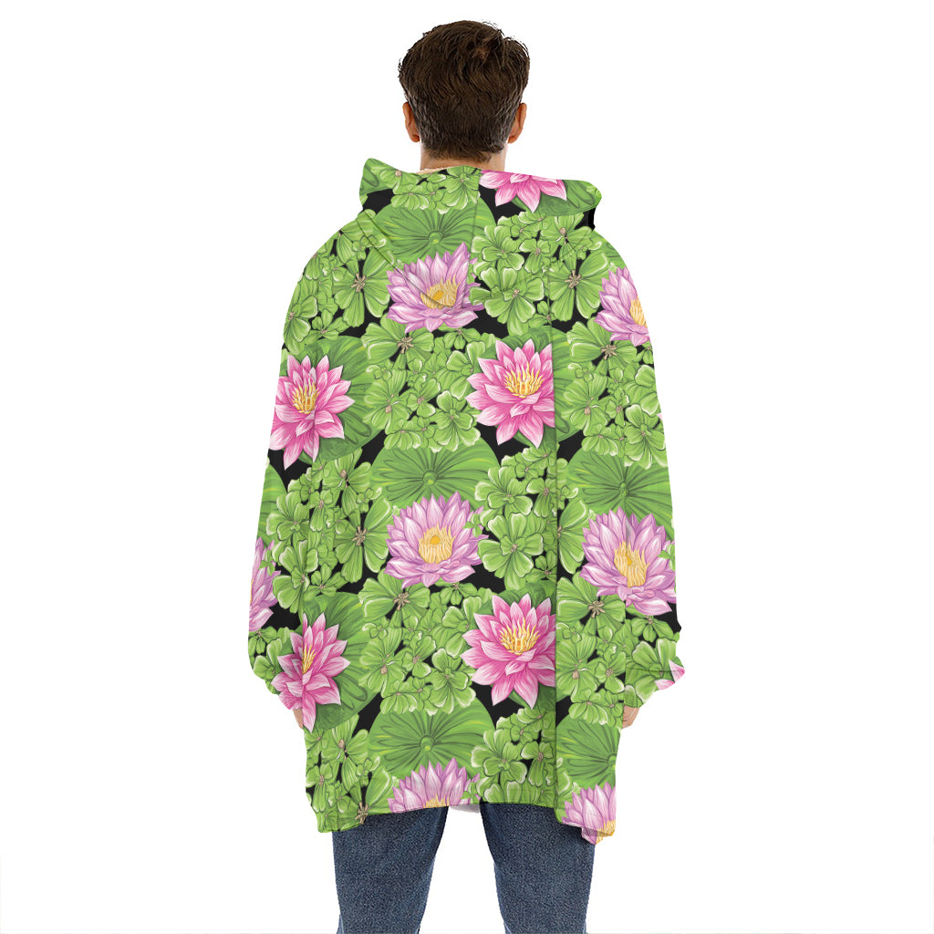 Cute Water Lily Pattern Print Hoodie Blanket