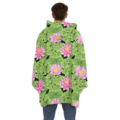 Cute Water Lily Pattern Print Hoodie Blanket