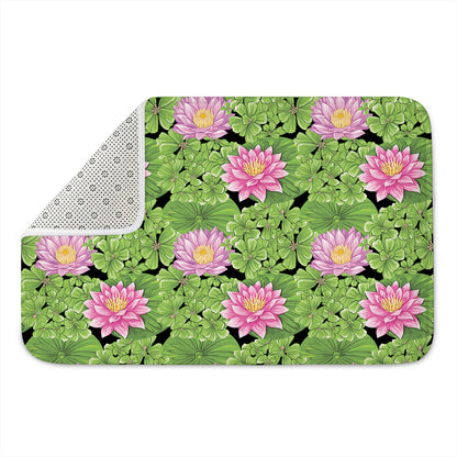 Cute Water Lily Pattern Print Indoor Door Mat