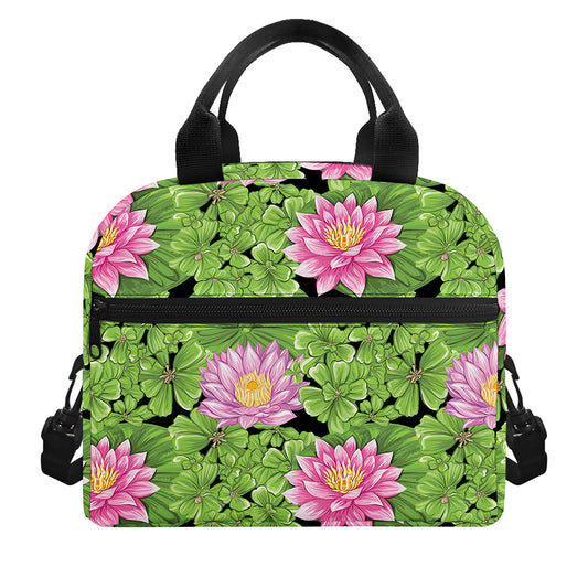 Cute Water Lily Pattern Print Insulated Lunch Bag