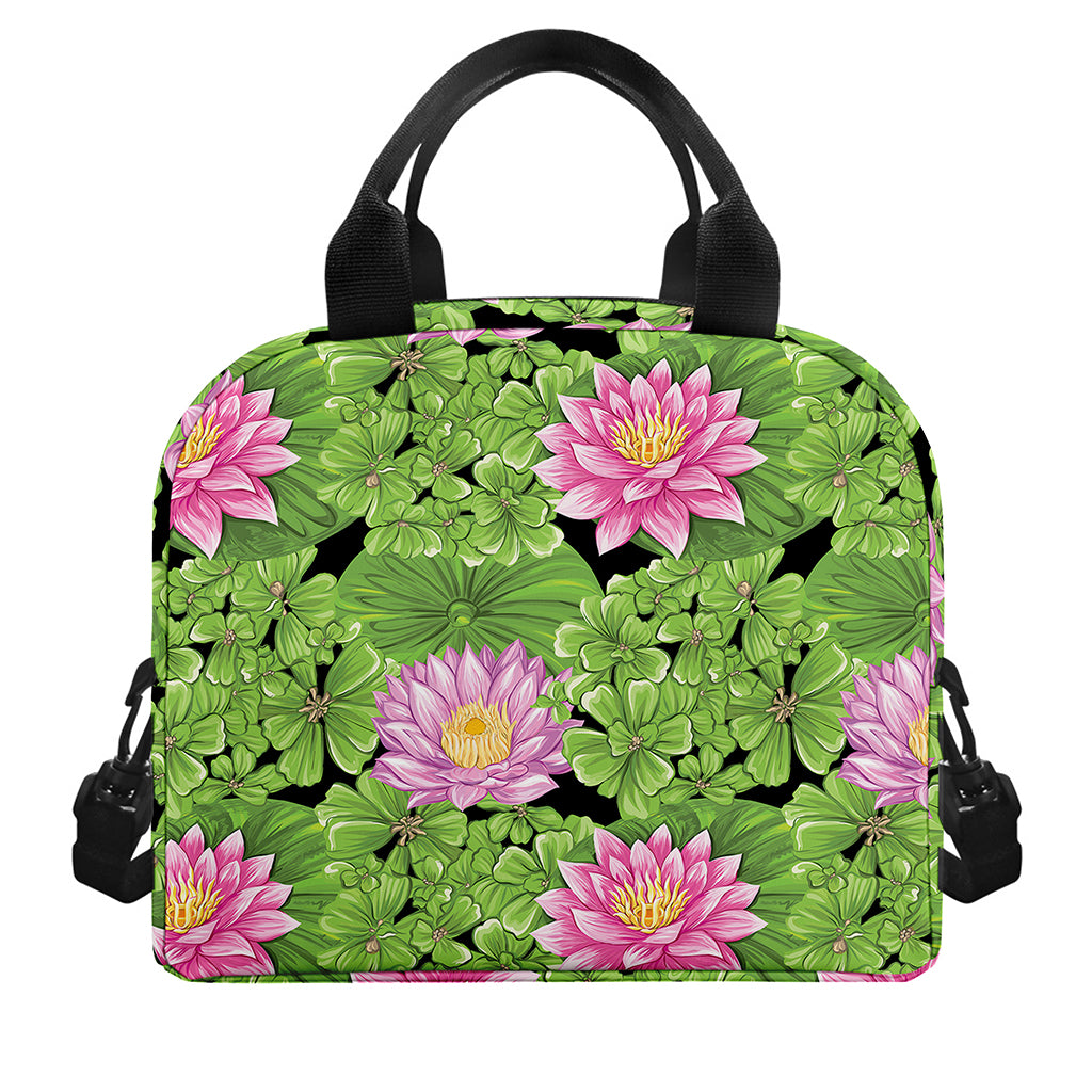 Cute Water Lily Pattern Print Insulated Lunch Bag