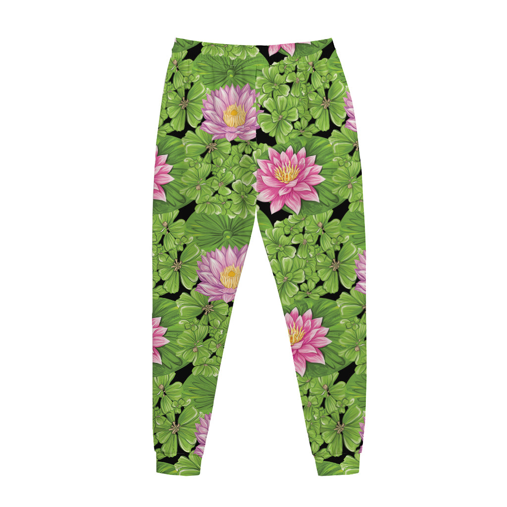 Cute Water Lily Pattern Print Jogger Pants