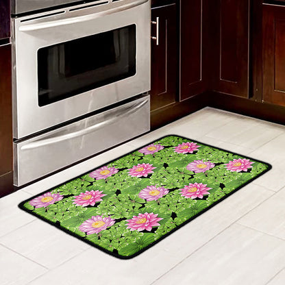 Cute Water Lily Pattern Print Kitchen Mat