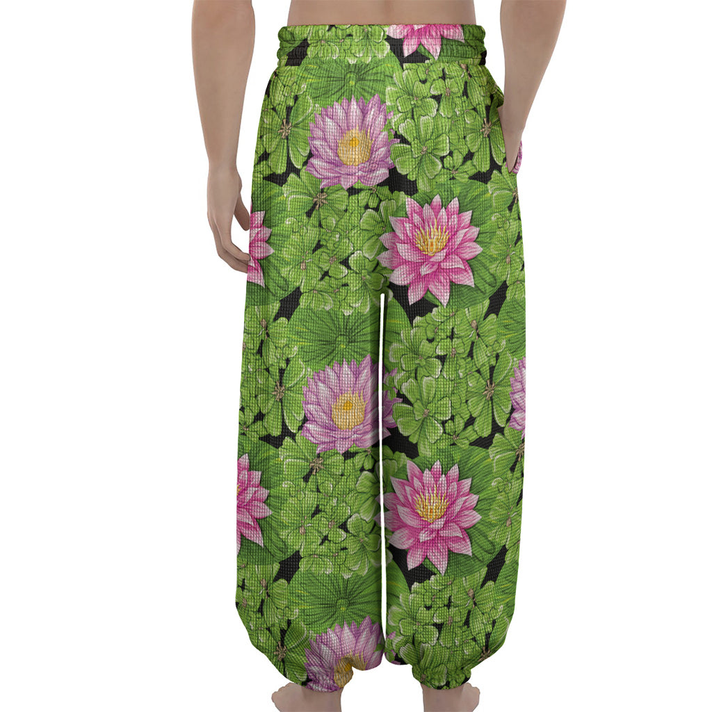 Cute Water Lily Pattern Print Lantern Pants