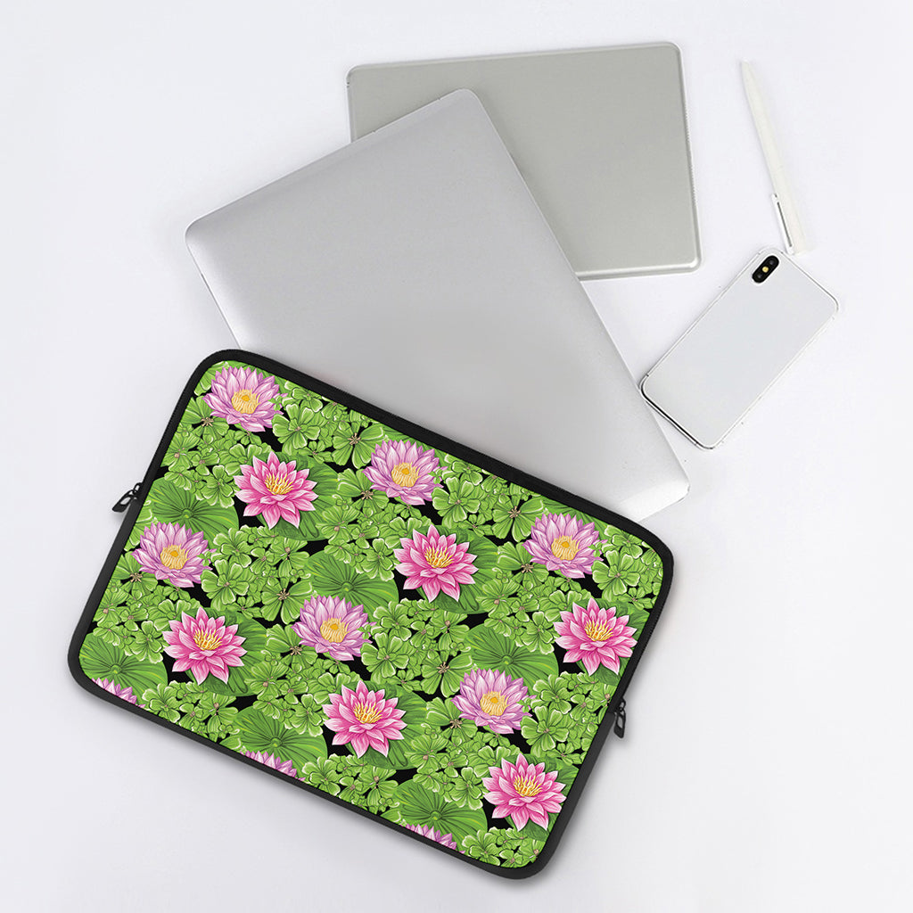 Cute Water Lily Pattern Print Laptop Sleeve