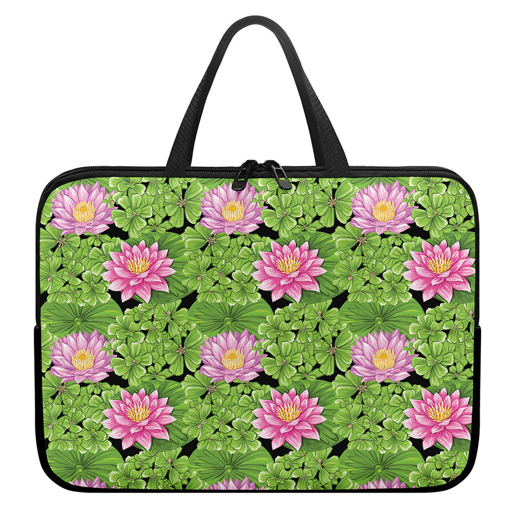 Cute Water Lily Pattern Print Laptop Sleeve With Handle