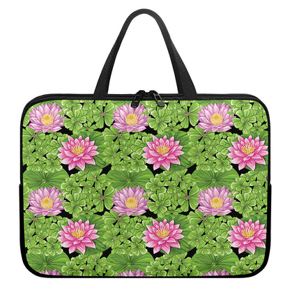 Cute Water Lily Pattern Print Laptop Sleeve With Handle