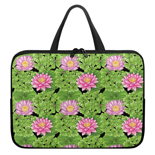 Cute Water Lily Pattern Print Laptop Sleeve With Handle