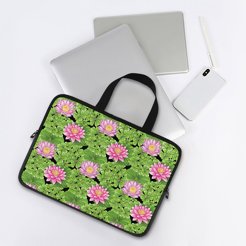 Cute Water Lily Pattern Print Laptop Sleeve With Handle