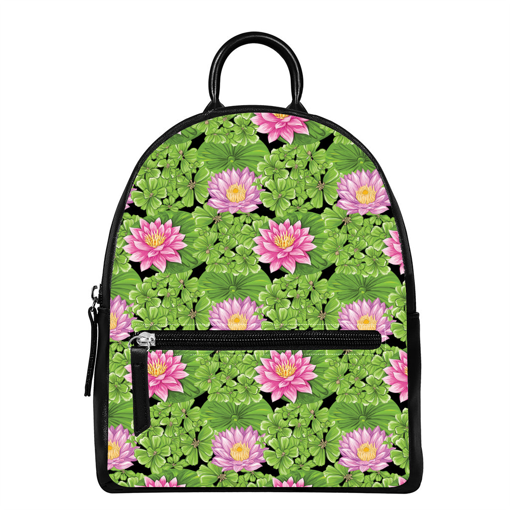 Cute Water Lily Pattern Print Leather Backpack