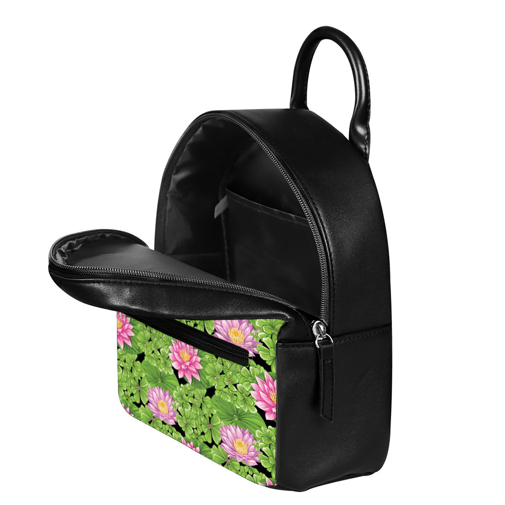 Cute Water Lily Pattern Print Leather Backpack