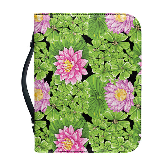 Cute Water Lily Pattern Print Leather Bible Cover