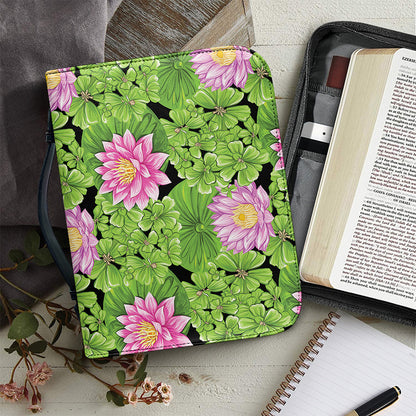 Cute Water Lily Pattern Print Leather Bible Cover