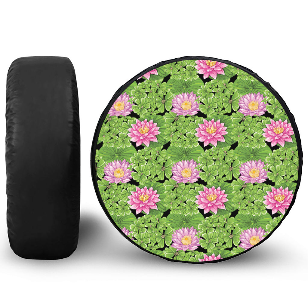 Cute Water Lily Pattern Print Leather Spare Tire Cover