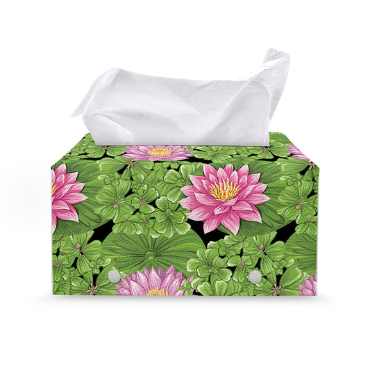 Cute Water Lily Pattern Print Leather Tissue Box Cover