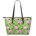Cute Water Lily Pattern Print Leather Tote Bag With Zipper