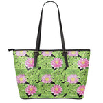 Cute Water Lily Pattern Print Leather Tote Bag