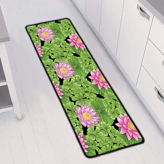Cute Water Lily Pattern Print Long Kitchen Mat