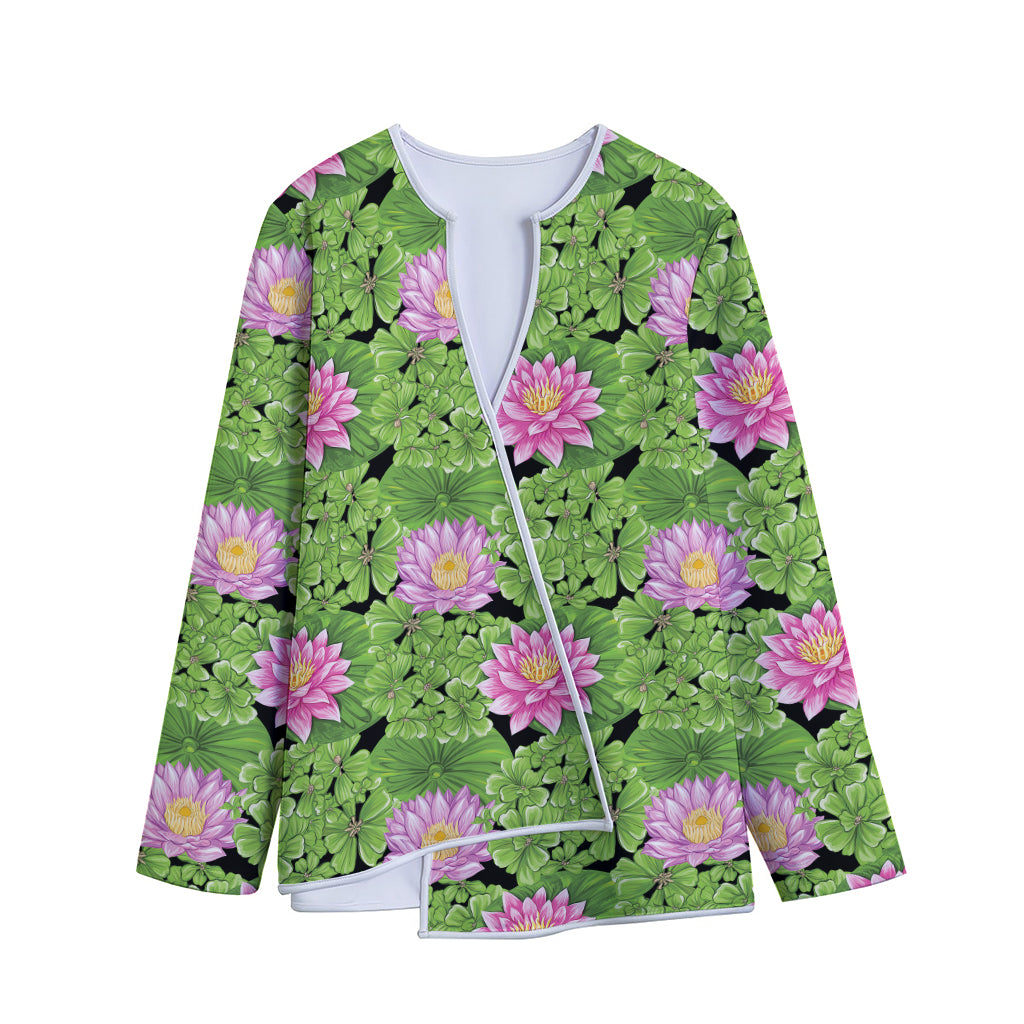 Cute Water Lily Pattern Print Long Sleeve Short Coat