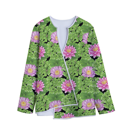 Cute Water Lily Pattern Print Long Sleeve Short Coat