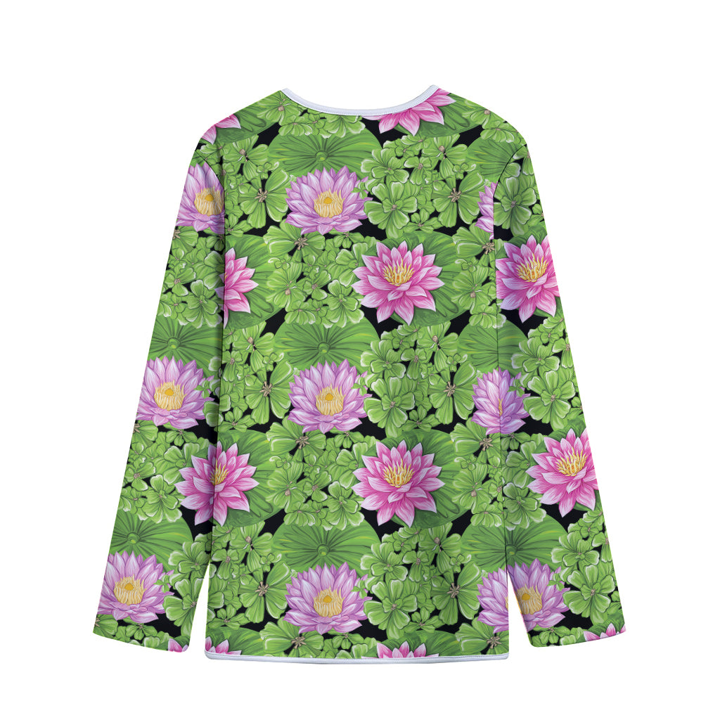 Cute Water Lily Pattern Print Long Sleeve Short Coat