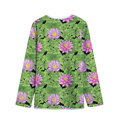 Cute Water Lily Pattern Print Long Sleeve Short Coat
