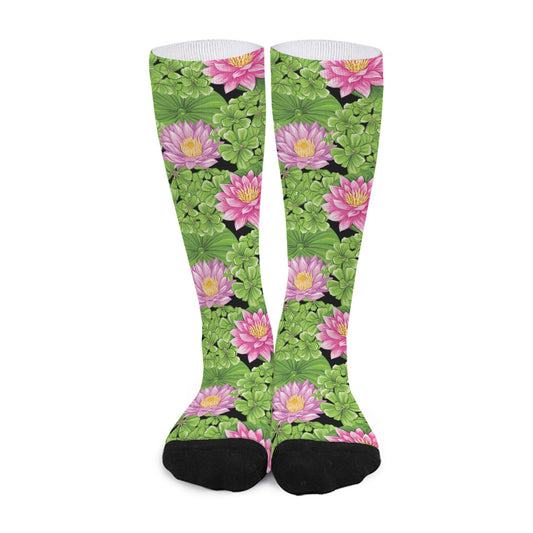 Cute Water Lily Pattern Print Long Socks