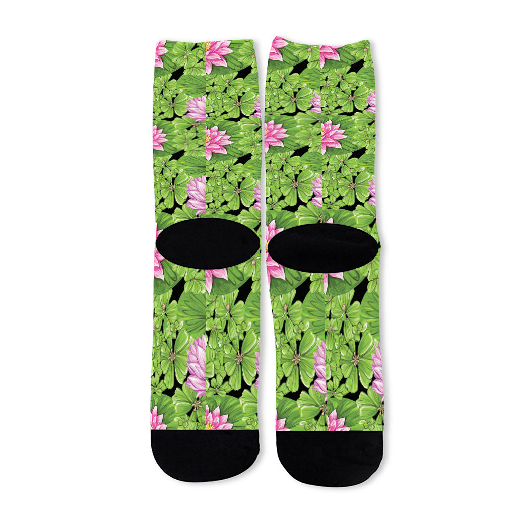 Cute Water Lily Pattern Print Long Socks