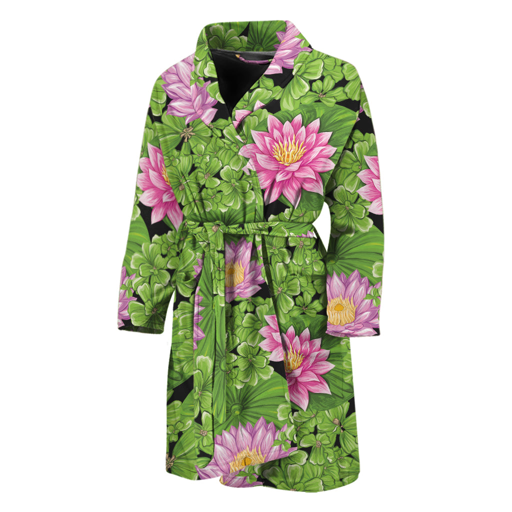 Cute Water Lily Pattern Print Men's Bathrobe