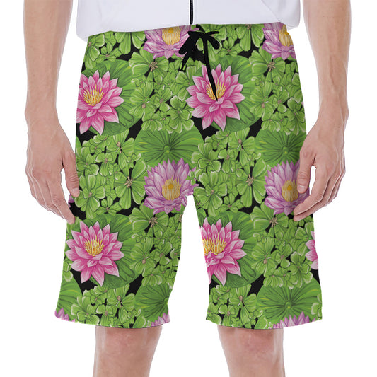 Cute Water Lily Pattern Print Men's Beach Shorts