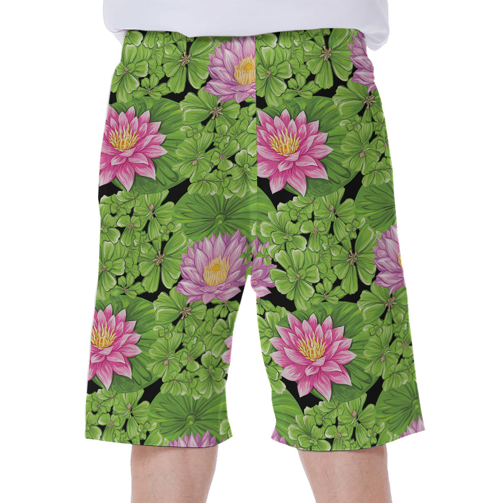 Cute Water Lily Pattern Print Men's Beach Shorts